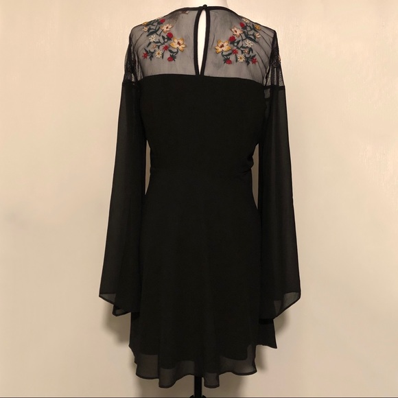 Forever 21 Black Floral Embroidered Bell Sleeve Dress - Picture 5 of 13